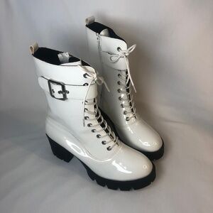 Allegra K Laced Up / Zip Up Platform Chunky Heel Combat Boot Size 10